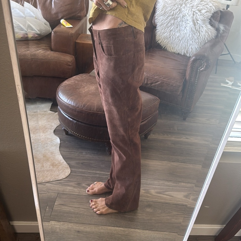 Brown genuine suede leather pants new with tags by Margaret Godfrey size 6 - Picture 6 of 16
